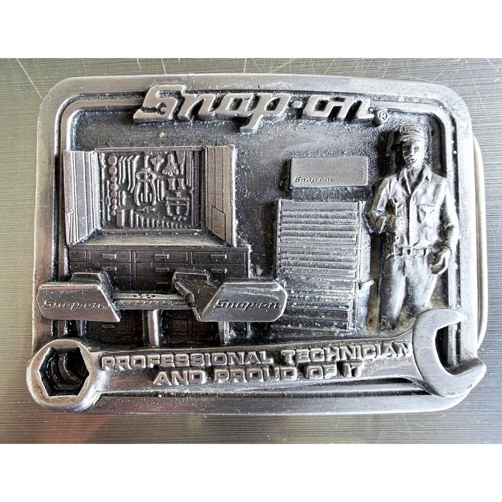 Vintage Snap-on Tools Professional Technician Belt Buckle Creative Factor Pewter